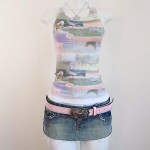 y2k dreamcore horse tank white ribbed graphic baby tee